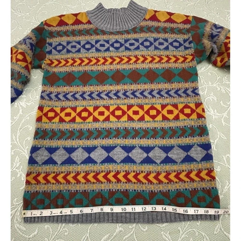 Vintage Lerner! Sweater Womens Large Multicolor Geometric Mock Neck 80s‎